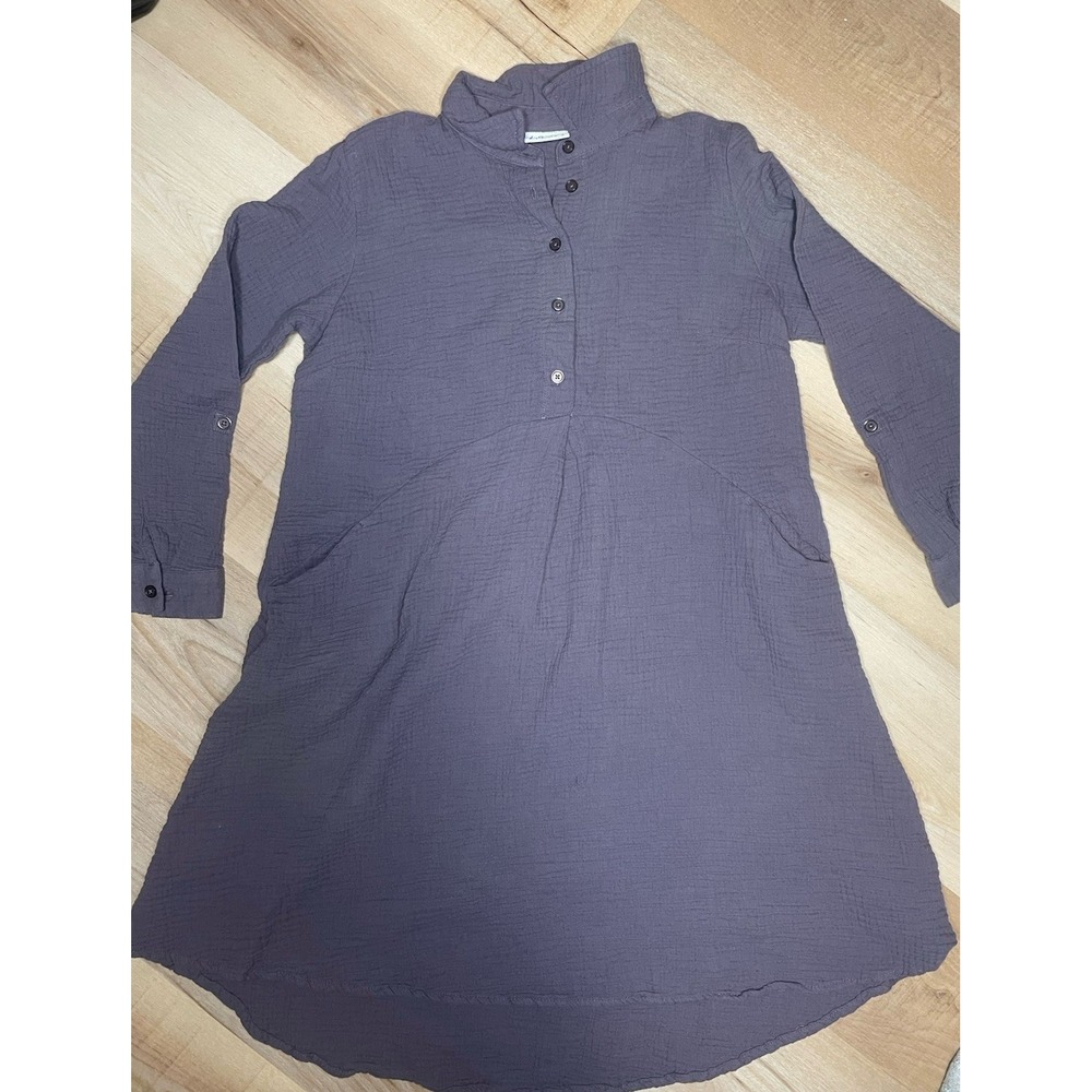 Joan Rivers Gray Gauze Cotton Tunic Dress Button Front Small Petite SP - Picture 5 of 9